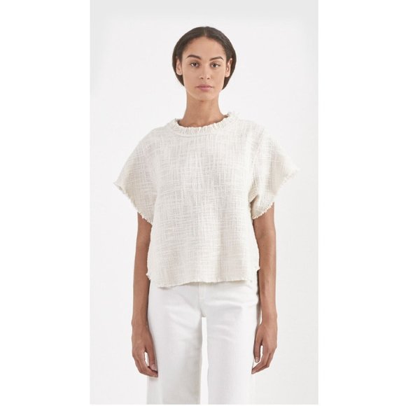 IRO Dorothy Tweed Blouse Top Cotton Cozy Oversized Short Sleeve L-42 New 211023 - Picture 1 of 8